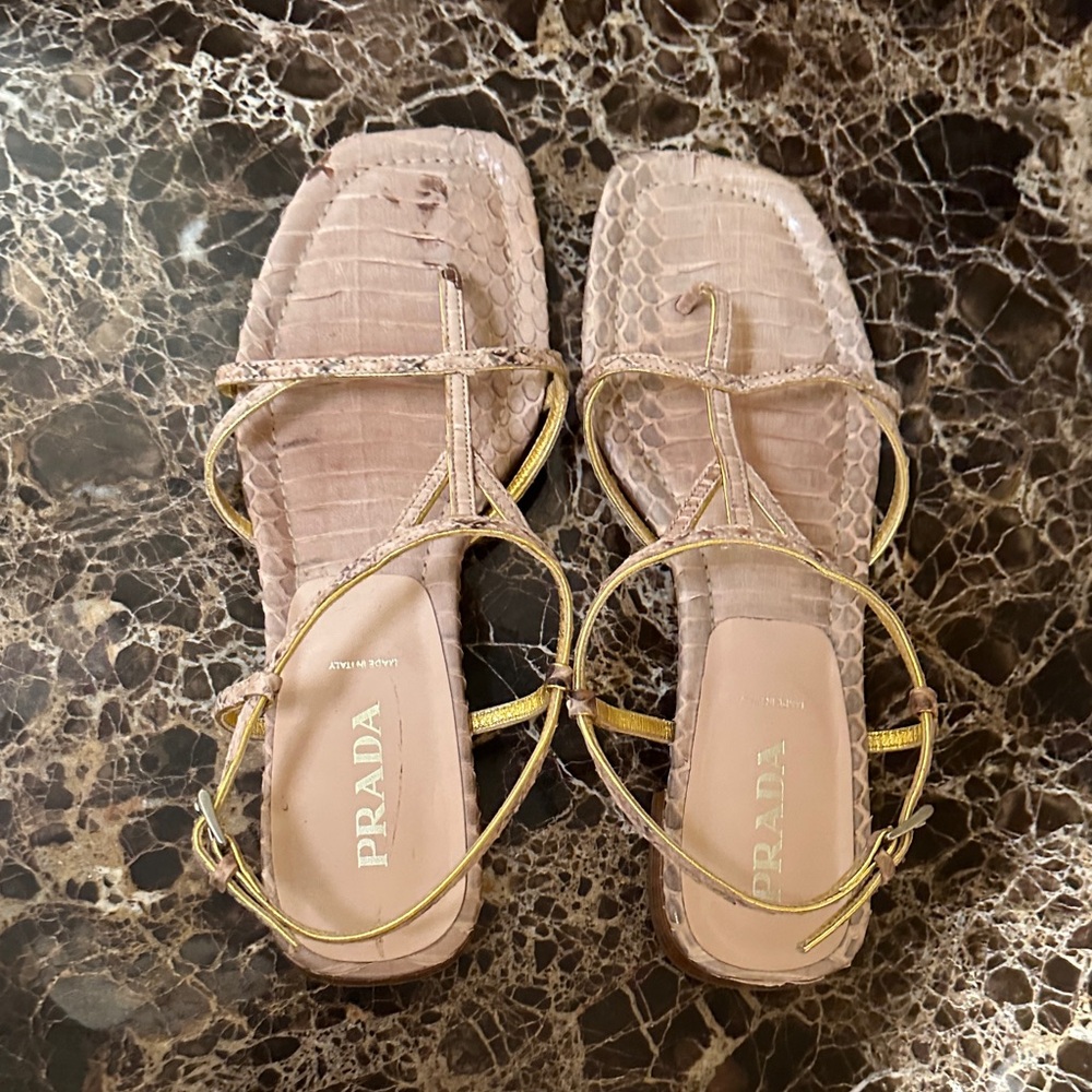 Prada Pink and Gold Strappy Leather Sandals